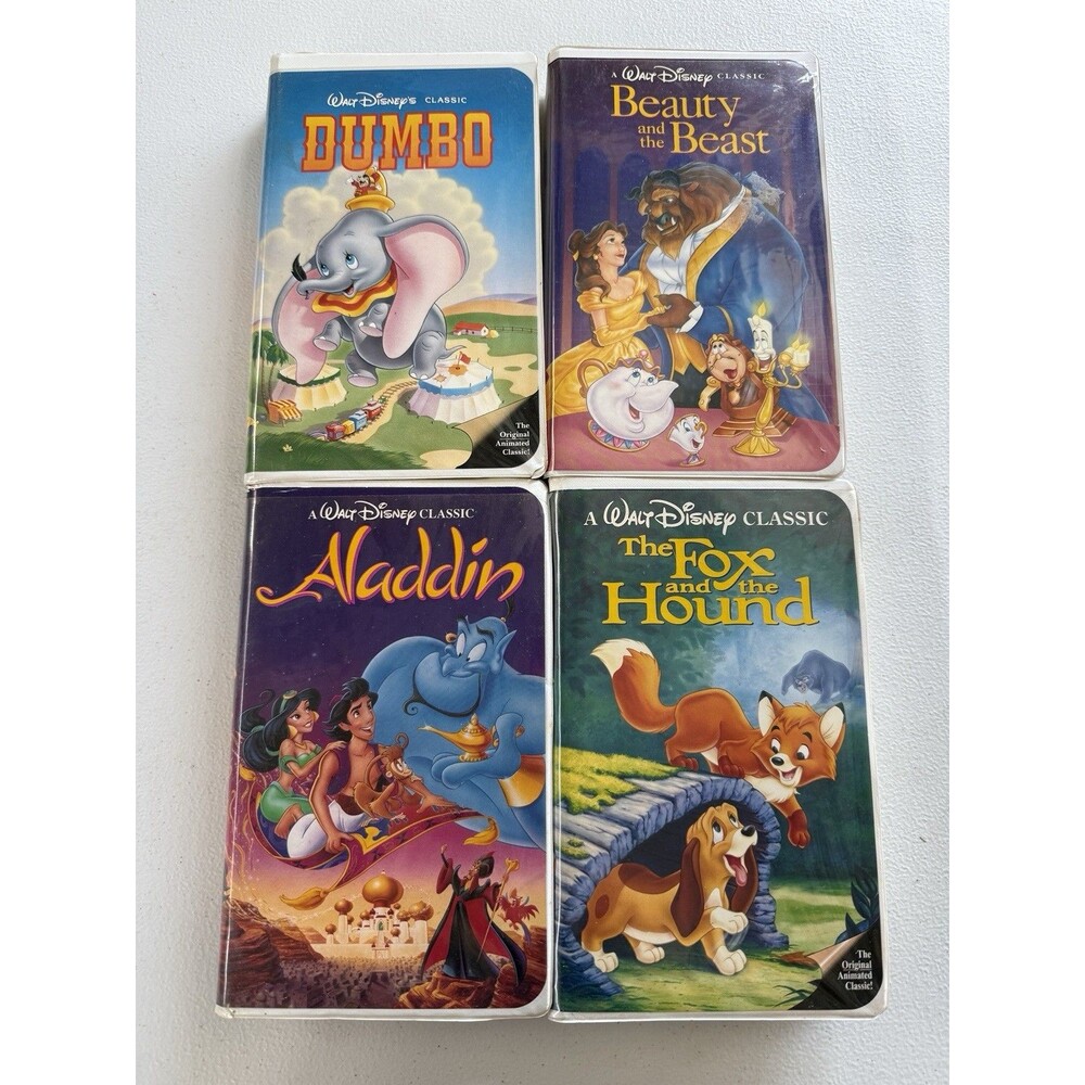 Lot of 4 Vintage Walt Disney Black Diamond Classic VHS Movies - Dumbo Aladdin
